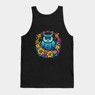 Colorful Owl with florals Tank Top